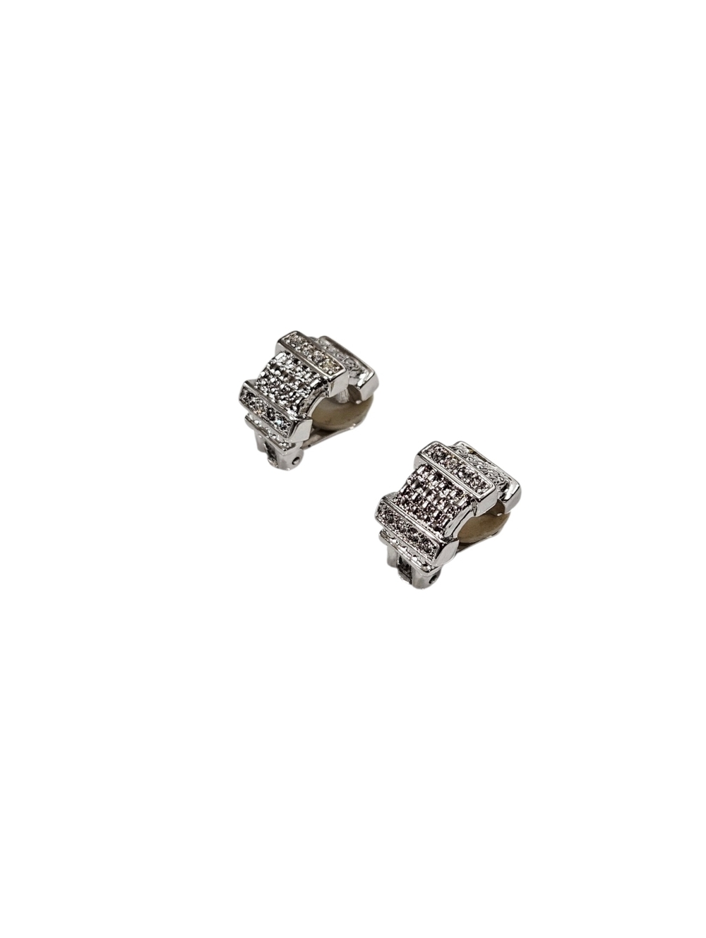 Vintage Swarovski Crystal Pave Clip-On Earrings Silver Tone